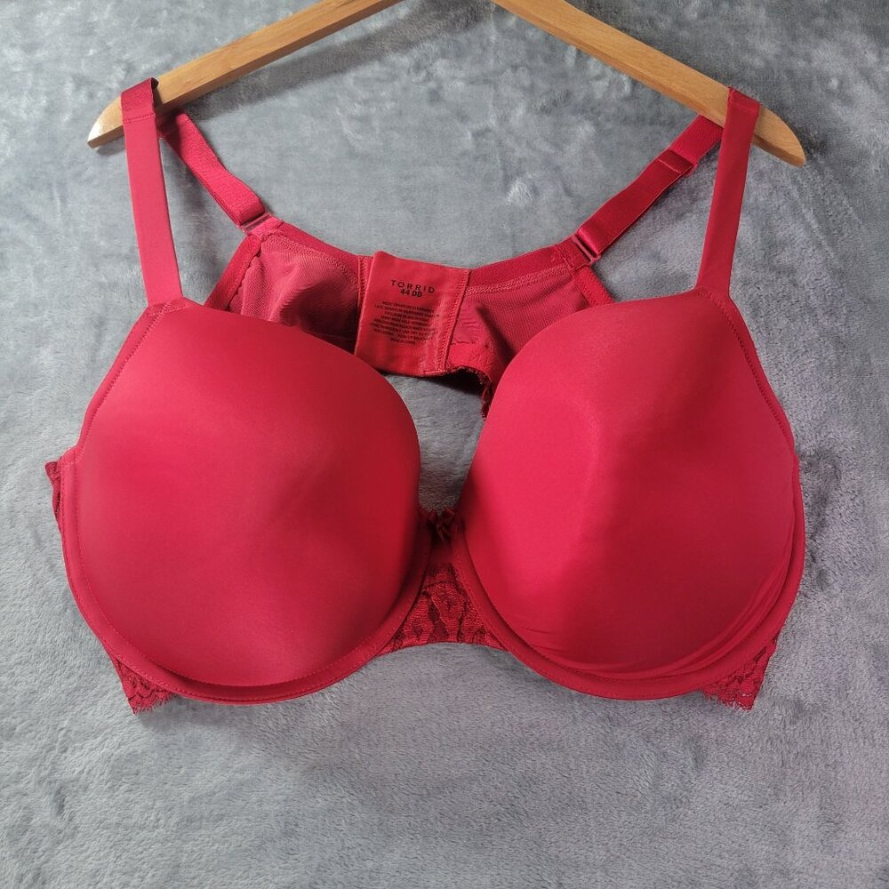 Torrid Red Push-Up Balconette Bra Lace Trim Underwire Plus Size 44DD